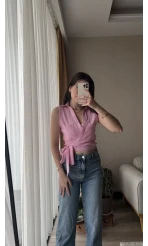 Weez Bağlamalı Pembe Gömlek