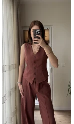 Westmins Yelek Pantolon Takım Kiremit (Kod: 8554)