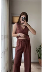 Westmins Yelek Pantolon Takım Kiremit (Kod: 8554)