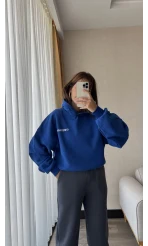 Wrst Lacivert Kapüşonlu Polarlı Sweatshirt