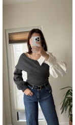 Yaka Detay Gömlek Triko Antrasit