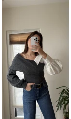 Yaka Detay Gömlek Triko Antrasit