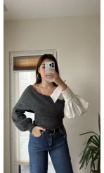 Yaka Detay Gömlek Triko Antrasit