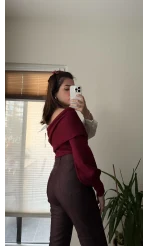 Yaka Detay Gömlek Triko Bordo