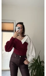 Yaka Detay Gömlek Triko Bordo