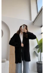 Yaka Detaylı Yumoş Hırka - Siyah - KOD:25026