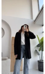 Yaka Detaylı Yumoş Hırka - Siyah - KOD:25026