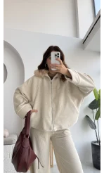 Yaka Kürklü Kaşe Mont - Taş - KOD:9660