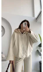 Yaka Kürklü Kaşe Mont - Taş - KOD:9660