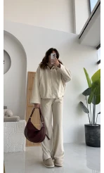 Yaka Kürklü Kaşe Mont - Taş - KOD:9660