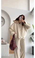 Yaka Kürklü Kaşe Mont - Taş - KOD:9660