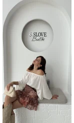 Yakası Lastikli Yarasa Kol Bluz - Beyaz - 4978