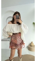 Yakası Lastikli Yarasa Kol Bluz - Beyaz - 4978