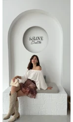 Yakası Lastikli Yarasa Kol Bluz - Beyaz - 4978