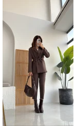 Yandan Bağlamalı Ceket - Kahverengi - KOD: 9591