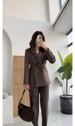 Yandan Bağlamalı Ceket - Kahverengi - KOD: 9591