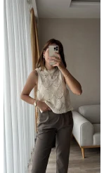 Yandan Bağlamalı Taşlı Triko