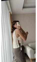 Yandan Bağlamalı Taşlı Triko