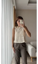 Yandan Bağlamalı Taşlı Triko