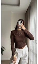 Yandan Büzgülü Acı Kahve Bluz
