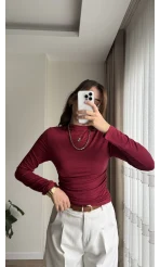 Yandan Büzgülü Bordo Bluz