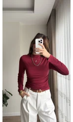 Yandan Büzgülü Bordo Bluz