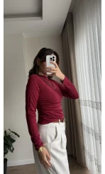 Yandan Büzgülü Bordo Bluz