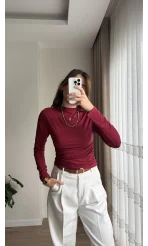 Yandan Büzgülü Bordo Bluz