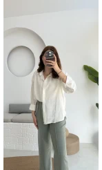 Yandan Triko Detay Pileli Gömlek