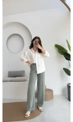 Yandan Triko Detay Pileli Gömlek