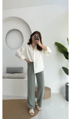 Yandan Triko Detay Pileli Gömlek