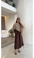 Yanı Bağlamalı Büzgülü Pantolon - Acı Kahve - Kod: 1659
