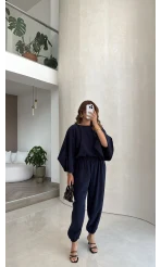 Yarasa Kol Bluz Şalvar Pantolon Takım - Lacivert - Kod: 3630 4183