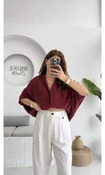 Yarasa Kol Gömlek Bordo - 2115