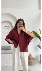 Yarasa Kol Gömlek Bordo - 2115