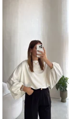 Yarasa Kol Oversize Bluz - Ekru - Kod: 1627