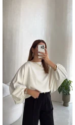 Yarasa Kol Oversize Bluz - Ekru - Kod: 1627