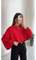 Yarasa Kol Oversize Bluz - Kırmızı - Kod: 1627