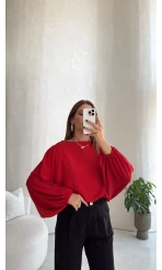 Yarasa Kol Oversize Bluz - Kırmızı - Kod: 1627