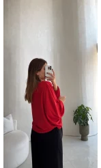 Yarasa Kol Oversize Bluz - Kırmızı - Kod: 1627