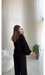 Yarasa Kol Oversize Bluz - Siyah - Kod: 1627