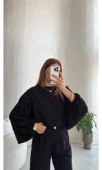 Yarasa Kol Oversize Bluz - Siyah - Kod: 1627