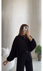 Yarasa Kol Oversize Bluz - Siyah - Kod: 1627