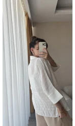 Yarım Kol Çizgili Oversize Gömlek