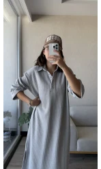 Yase Gri Uzun Elbise