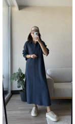 Yase Lacivert Uzun Elbise