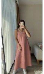 Yazlık Basic Dökümlü Pudra Pembe Elbise