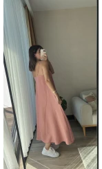 Yazlık Basic Dökümlü Pudra Pembe Elbise