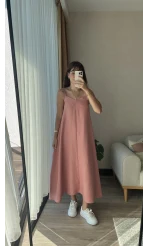 Yazlık Basic Dökümlü Pudra Pembe Elbise
