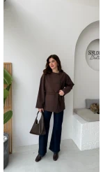 Yazzy Kemerli Kısa Trenç - Acı Kahve - Kod: 7672